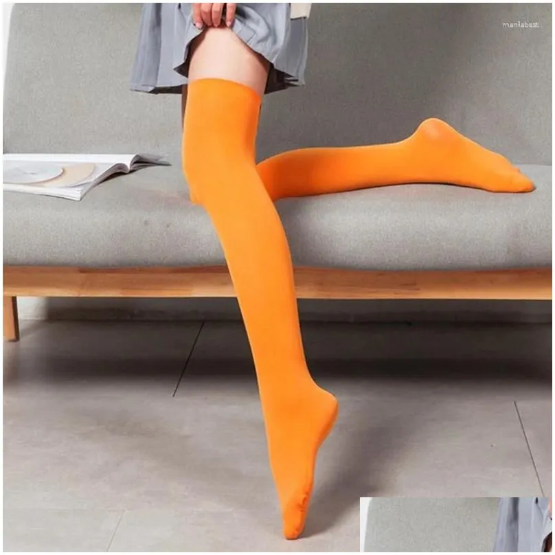 Women Socks Neon Stockings For Japanese Mori Girl Sexy Thigh High Over Knee Elasticity Nylon Silk Stocking Female Hosiery