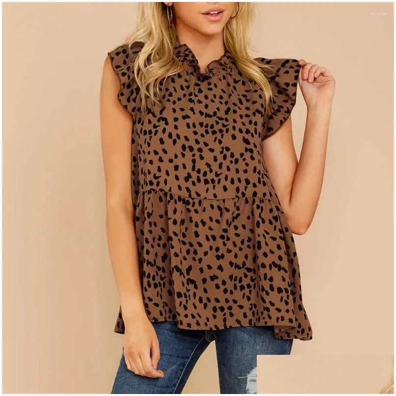 Women`s T Shirts T-shirt Baggy Casual T-shirts Leopard Print Tee-shirt Short-sleeved Outfit All-match Tops Summer Y2k High-neck Sports