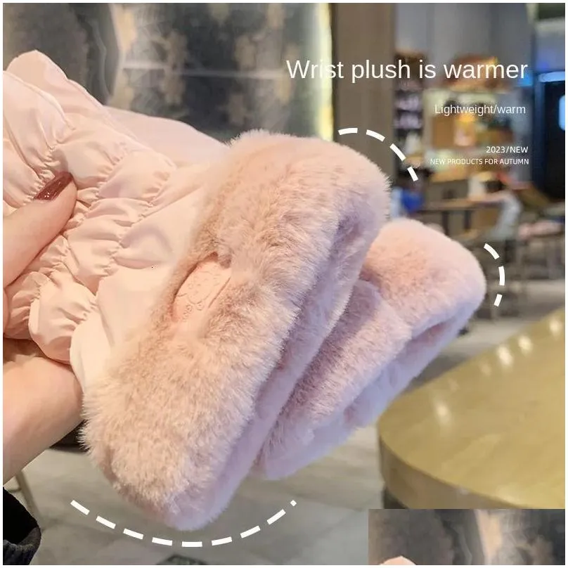 Ski Gloves Women`s Winter Velvet Thickened Warm Cycling Mountaineering Windproof Waterproof Gloves Motorcycle Gloves 231220