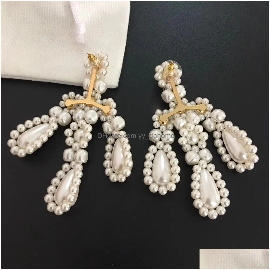 famous brand natural irregular pearl flower exaggerated big earrings for women top quality luxury jewelry designer runway