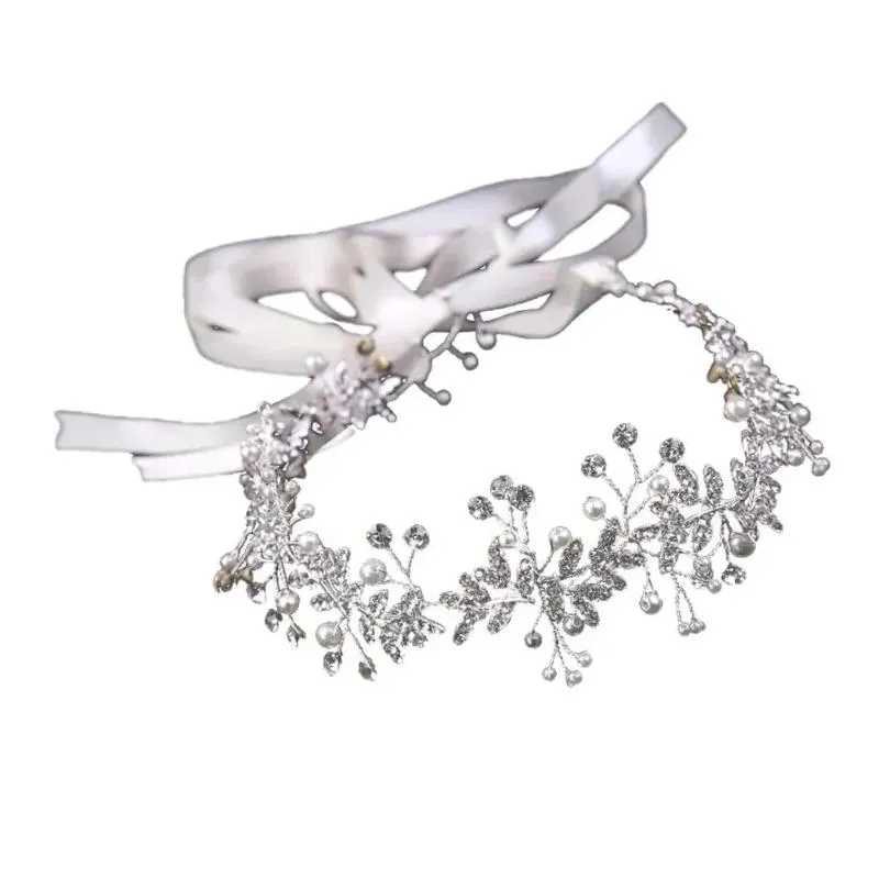 Hair Clips Wedding Headpiece Elegant Rhinestone Flower Headband With Pearl Bow For Women Bridal Accessories Retro Bride