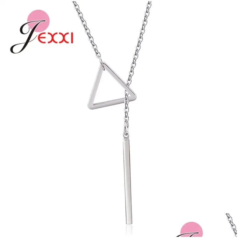 Chains Wholesale Price Styles Collar Round Triangle Geometry 925 Sterling Silver Sweater Necklace For Women Jewelry Drop