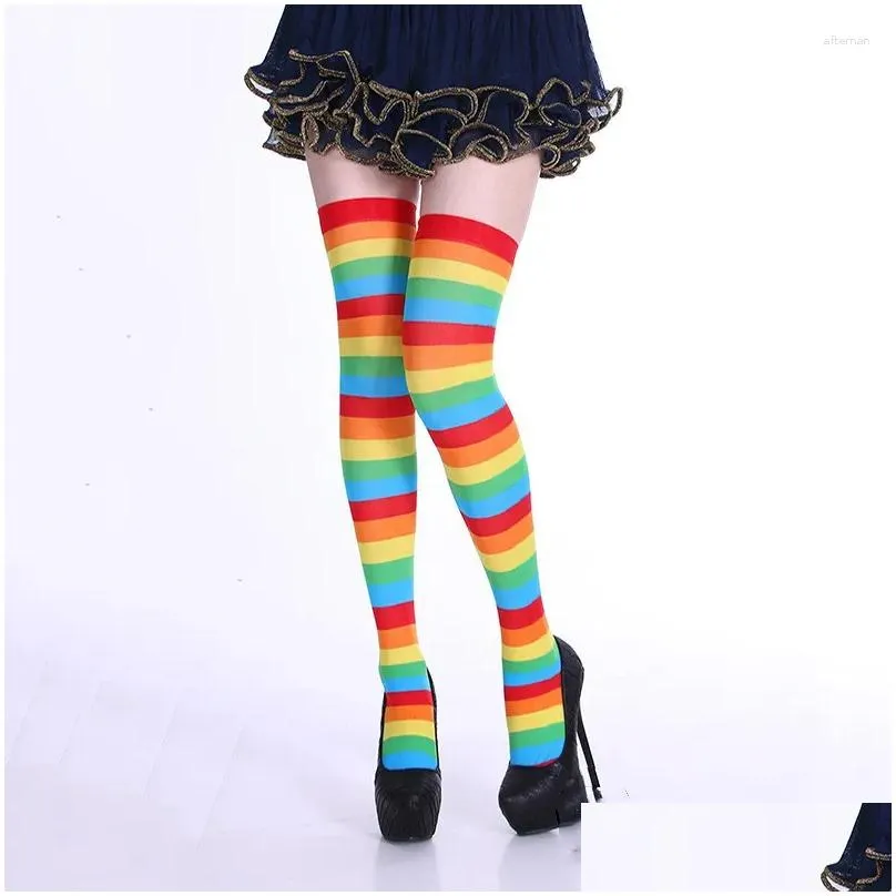 Women Socks Halloween Christmas Striped Stockings Party Costume Accessories Over Knee Pantyhose Thigh High