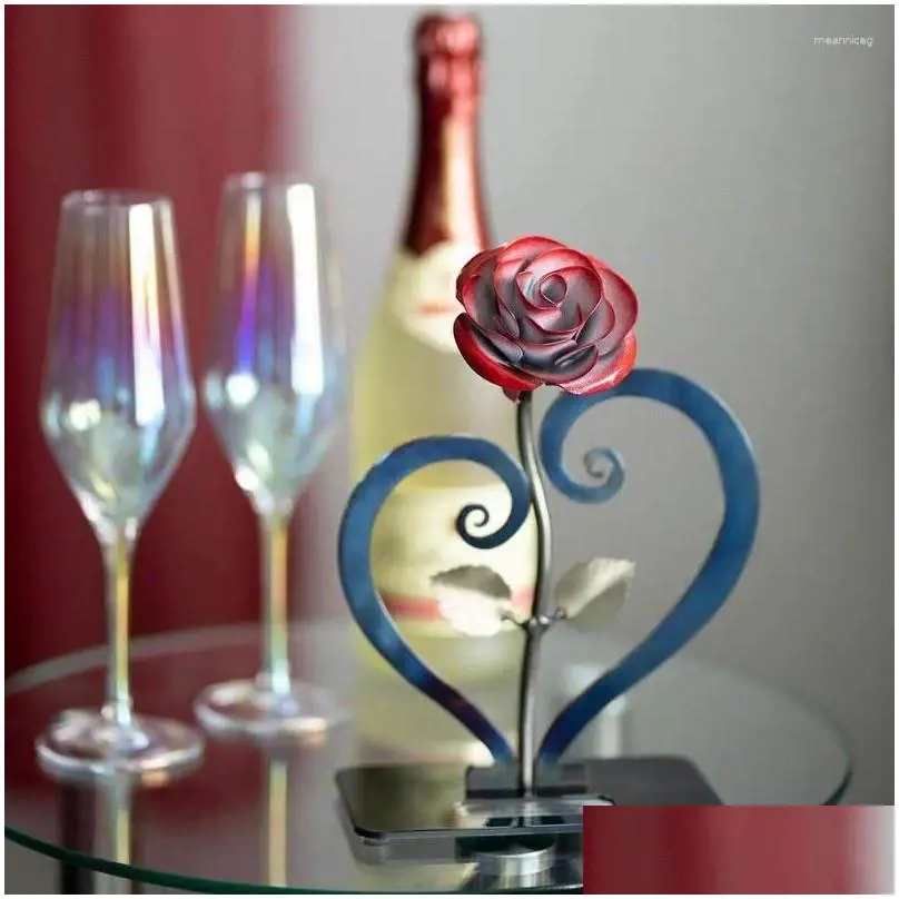 Decorative Flowers Metal Rose Gift Wrought Iron Wedding Anniversary For Wife Living Room Bedroom Study