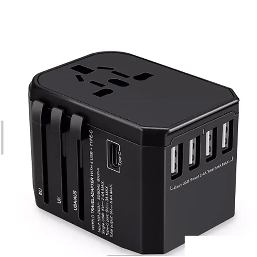 Power Plug Adapter Fashion Portable World Travel With Four Usb And Type-C Smart  Electrical Socket Drop Delivery Electronics Dh72E