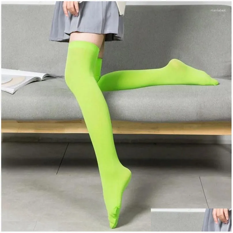 Women Socks Neon Stockings For Japanese Mori Girl Sexy Thigh High Over Knee Elasticity Nylon Silk Stocking Female Hosiery