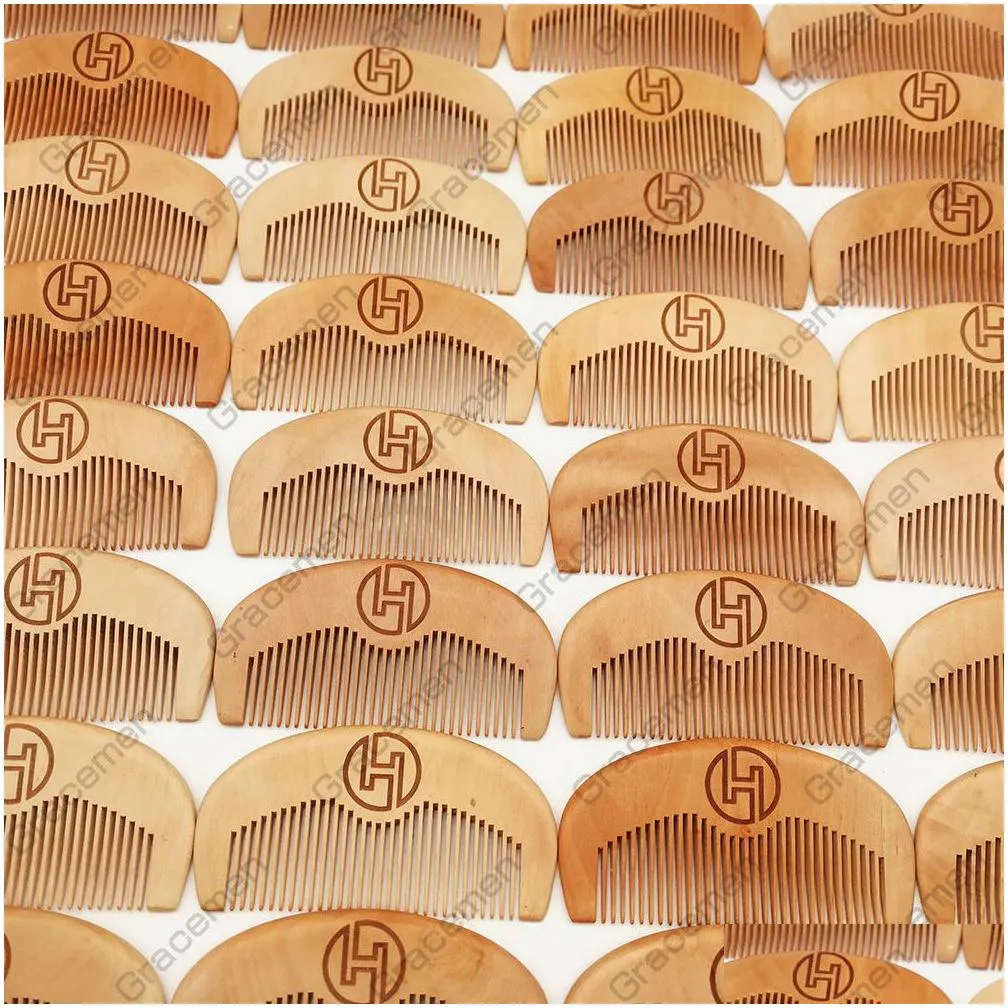 MOQ 50pcs Custom Your LOGO Wooden Hair Beard Comb Premium Pear Wood Hairs Brush Amazon Customized Barber Pocket Combs