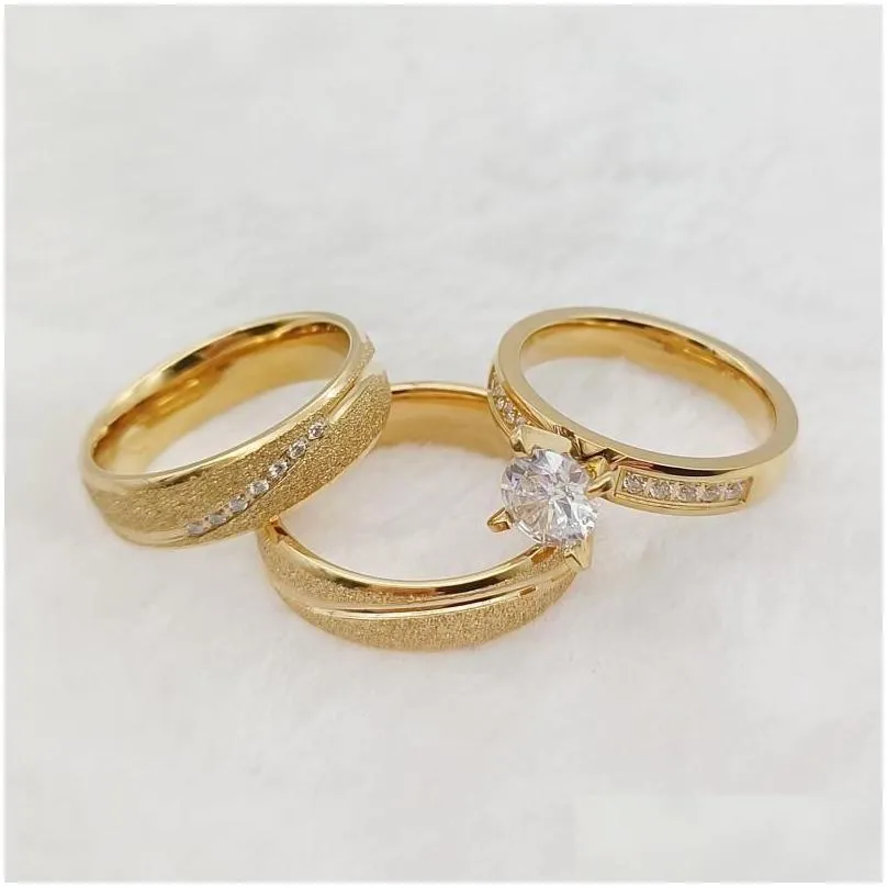 Cluster Rings Ladies Promise Proposal Engagement Bridal Sets Women Frosted 18K Gold Plated Jewelry Wedding Couples Ring Love Alliances