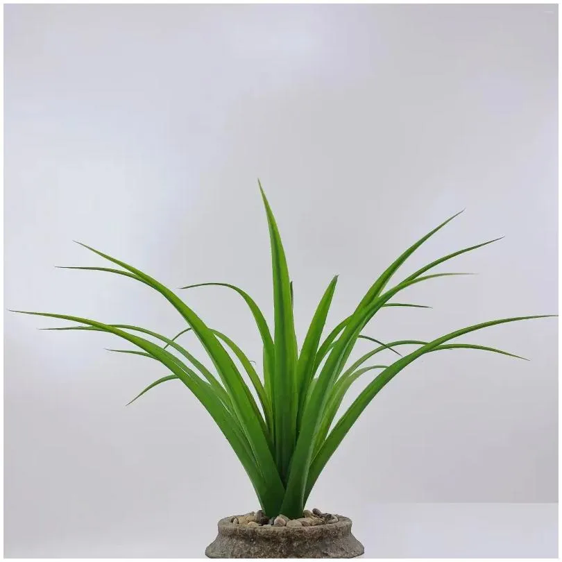 Decorative Flowers Artificial Plant Agave Potted Chlorophytum Branch With Ceramic Flowerpot Home Decor Office Living Room Indoor Fake