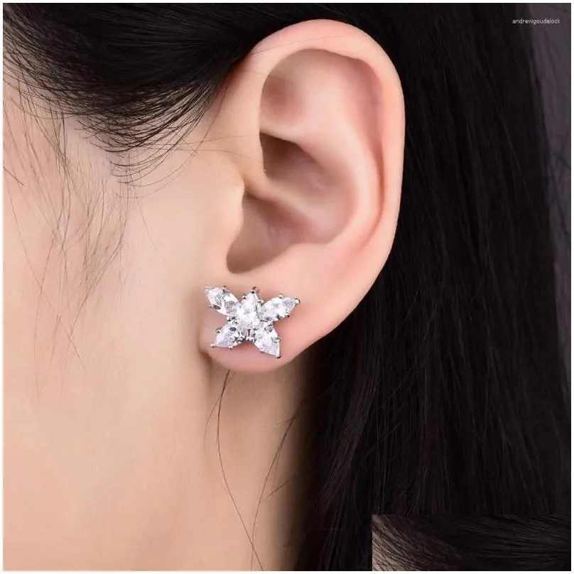 Stud Earrings 925 Sterling Silver Star Flower CZ Zircon Pendientes Oorbellen Boucle D`oreille Gift Fine Jewelry