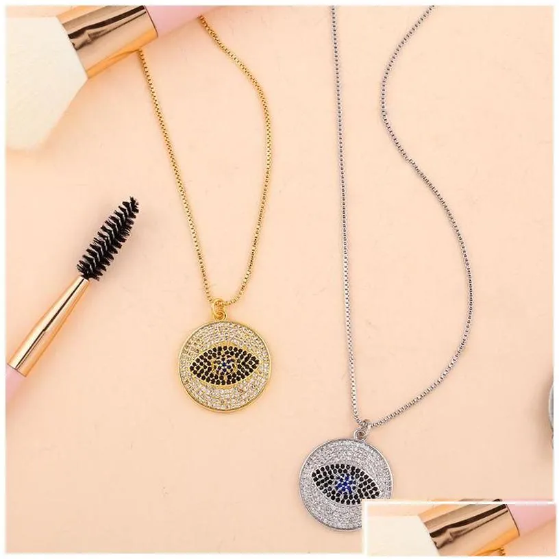 Pendant Necklaces Blue Evil Eye Necklace Designer Round Iced Out Pendant Jewelry Crystal Diamond Sier Gold Plated Zircon Choker Women