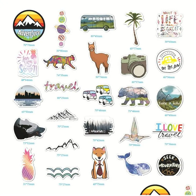 50pcsLot Car Stickers Vinyl Decals Outdoors Journey Animal Waterproof Aesthetic Sticker for Water Bottles Laptop Phone Game