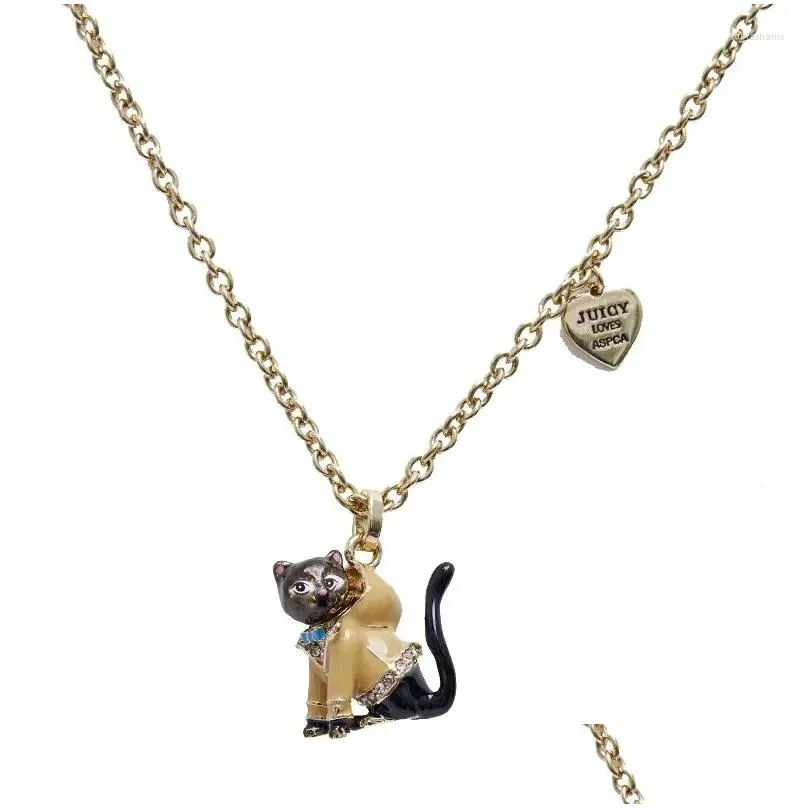 Chains Niche Enamel Jewelry Sweater Chain Autumn Cute Pet Animal Black Kitten Long Necklace For Woman Trend