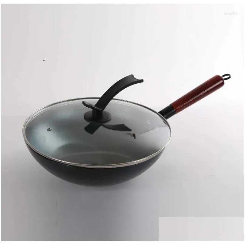 Pans Cast Iron Wok Home Uncoated Manual Non-stick Pan Round Bottom Induction Cooker Gas Stove Frying Cooking Non Stick