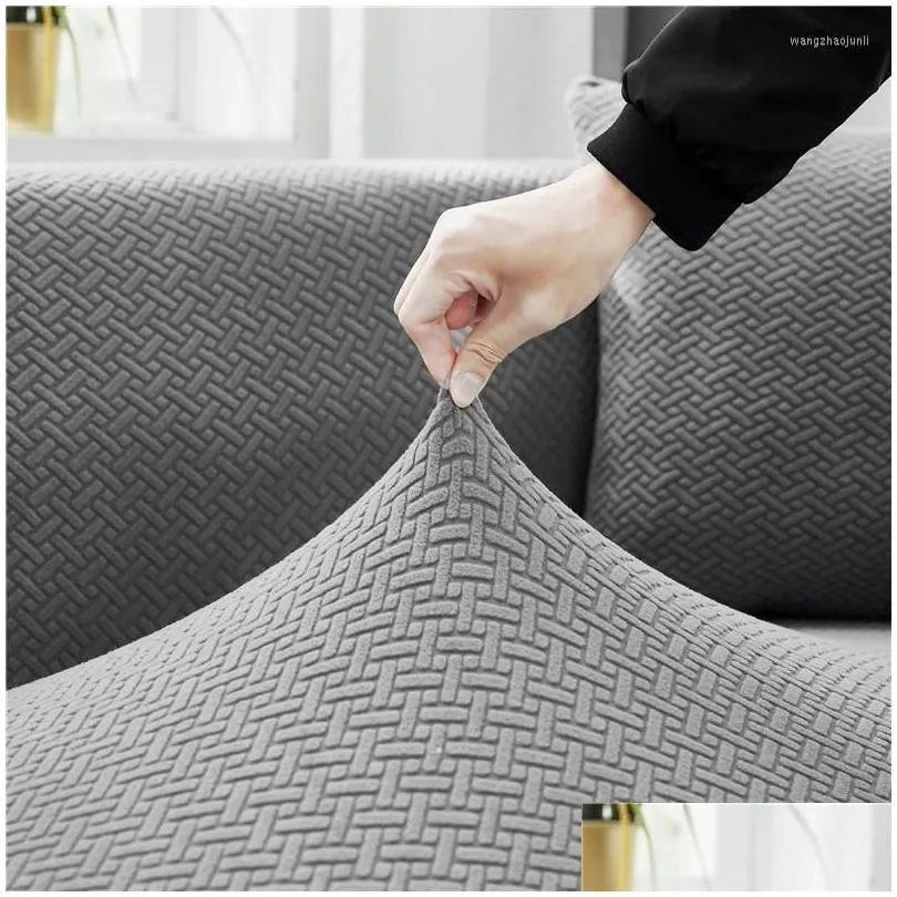 Chair Covers Polar Fleece Fabric Gray Sofa Cover For Living Room Solid Color All-inclusive Modern Elastic Corner Couch Slipcover 45011