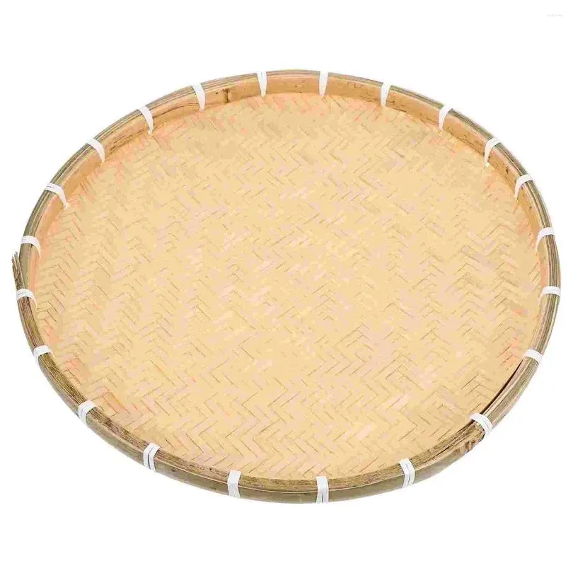 Dinnerware Sets Handmade Bamboo Woven Basket Tray No Hole Sieve Wicker Vegetables Round Flat Shallow Wall