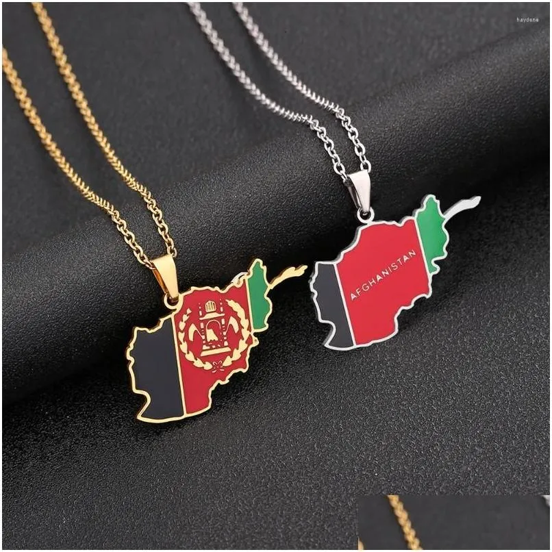 Pendant Necklaces Afghanistan Map Flag Necklace Stainless Steel Gold/Silver Color Afghan Jewelry For Women Men Girl