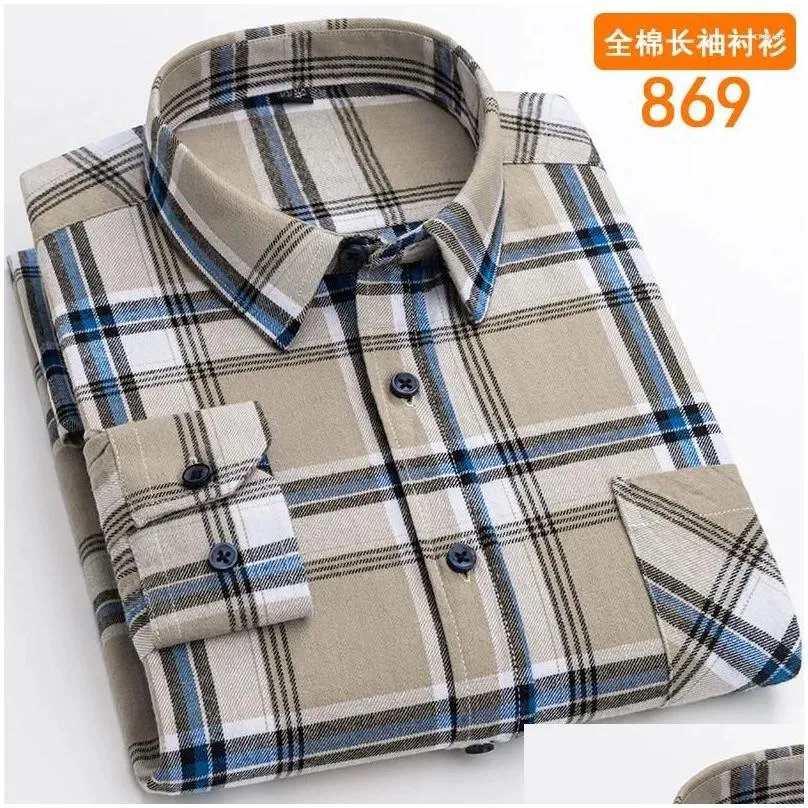 Men`s Casual Shirts 2024 Spring And Autumn Brushed Plaid Shirt For Long Sleeves With Texture Middle Elderly Outwear