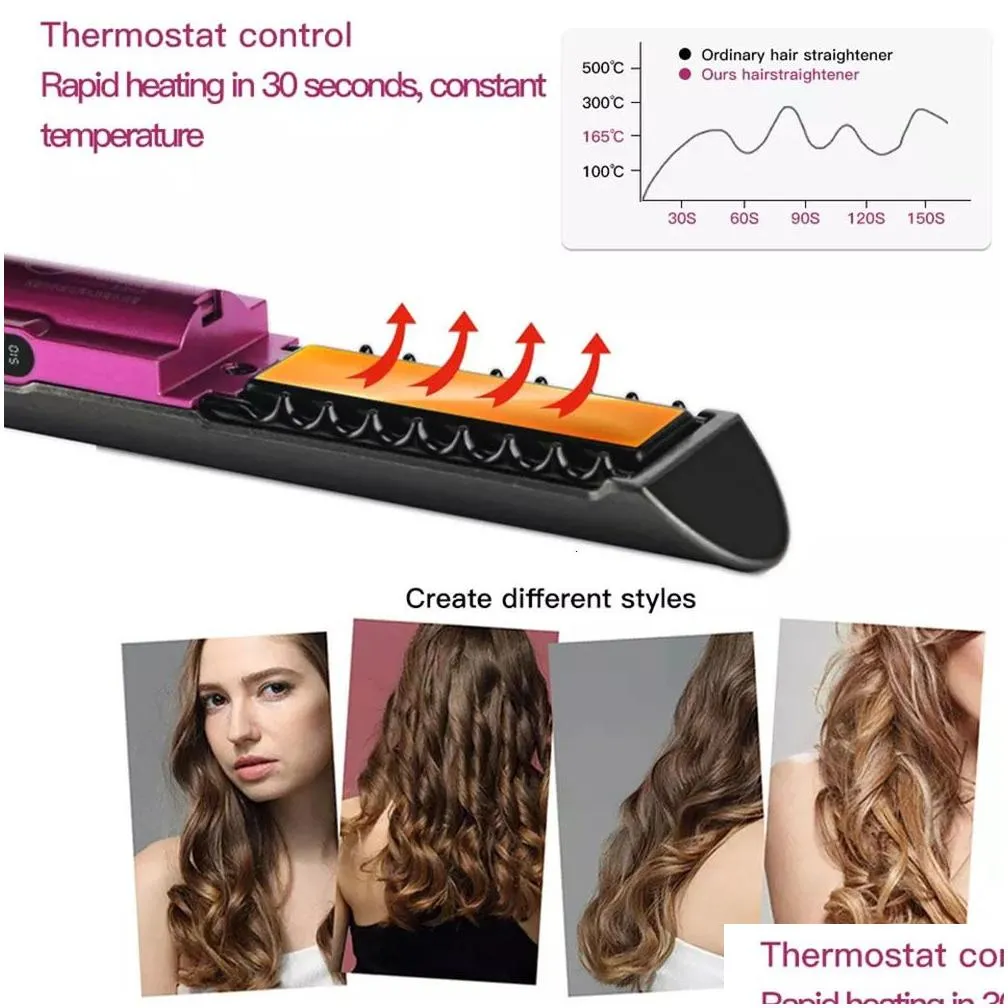 Hair Straighteners Wireless Hair Straightener with Charging Base Flat Iron Mini 2 IN 1 Roller USB 4800mah Portable Cordless Curler Dry and Wet Uses