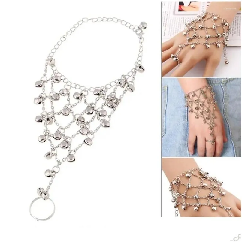 Link Bracelets Style Hand Chain Retro Fairy Full Bell Bracelet Connected Finger Fishing Net Women Jewelry Accessories