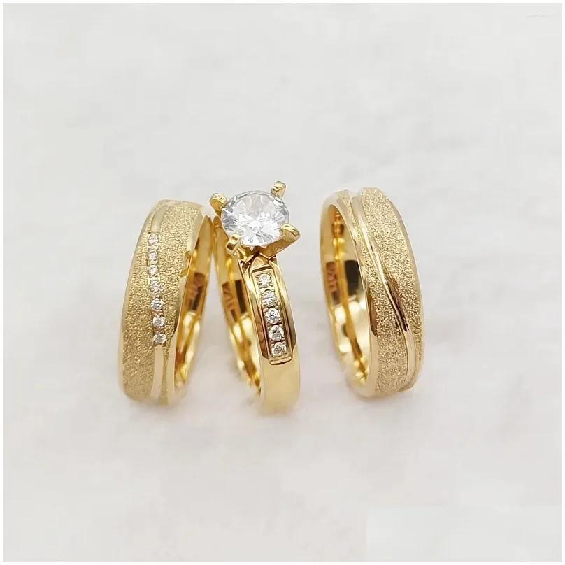 Cluster Rings Ladies Promise Proposal Engagement Bridal Sets Women Frosted 18K Gold Plated Jewelry Wedding Couples Ring Love Alliances