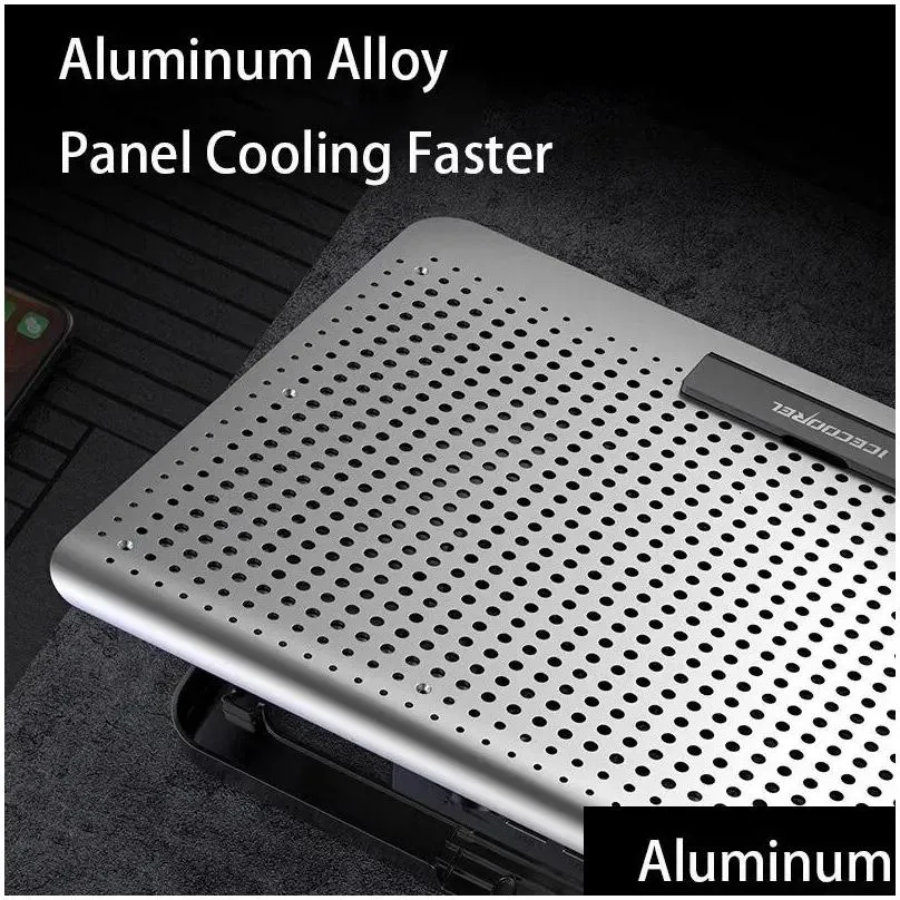 ICE COOREL Notebook Radiator Cooling Fan Laptop Pad Aluminum Alloy 2 USB Ports 11-19 Inch Laptop Cooler Stand For Gaming 240314