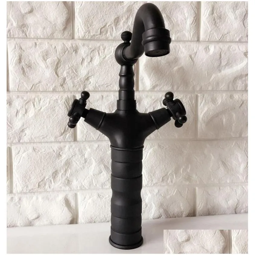 Kitchen Faucets Black Oil Rubbed Brass Single Hole Deck Mount Swivel Spout Taps Bathroom Sink And Cold Water Faucet Mixer Tap Dnf347