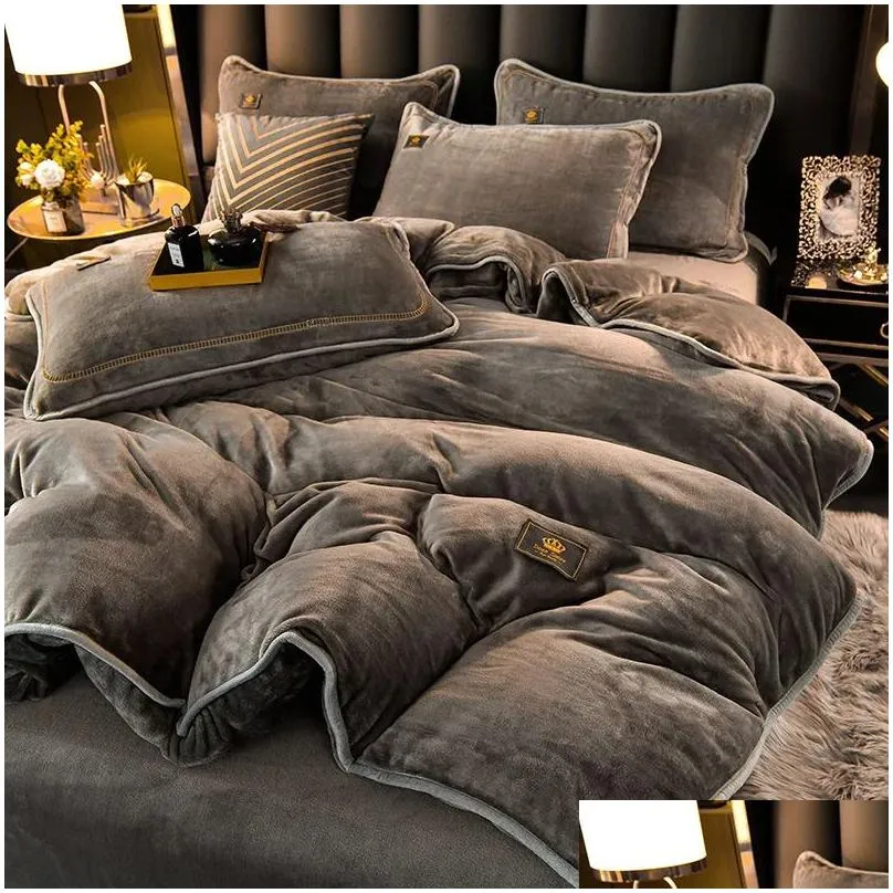 bedding sets luxury milk fleece supper ultrathick set queen size high end warm winter duvet cover warmth comforter sets 231009