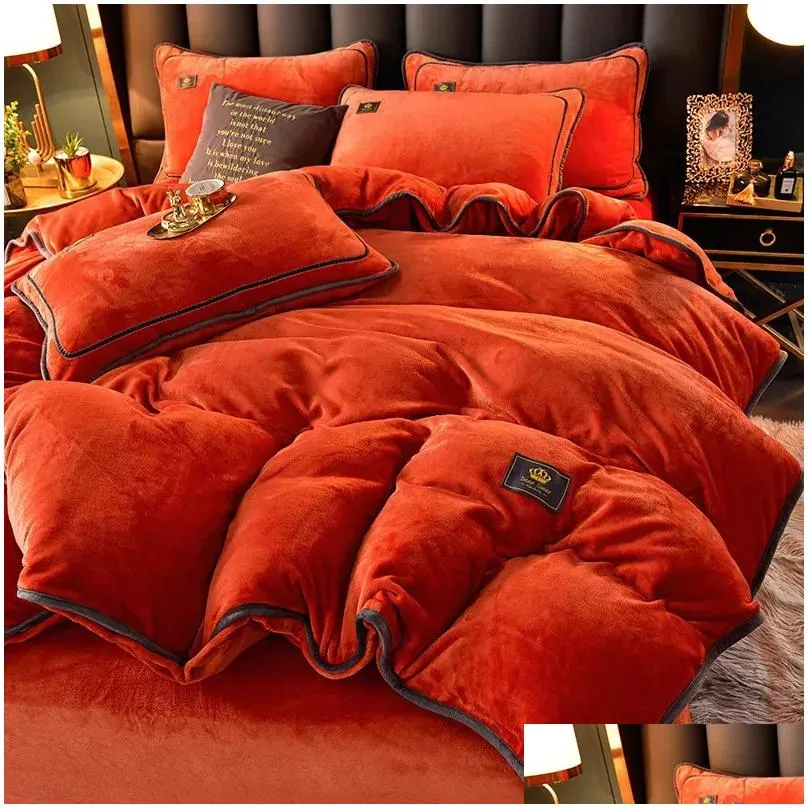 bedding sets luxury milk fleece supper ultrathick set queen size high end warm winter duvet cover warmth comforter sets 231009