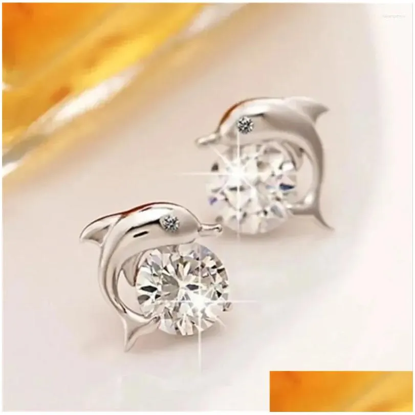 Stud Earrings Cute Romantic  Love For Women High Quality 925 Jewelry Stering Silver Round Cut Zircon Brinco Bijoux