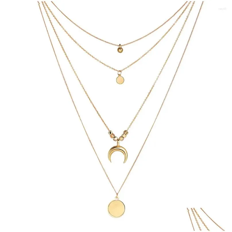 Pendant Necklaces 2024 Fashion Gold Color Necklace For Women Multilayer Long Moon Tassel Chain & Pendants Chokers Jewelry Wholesale