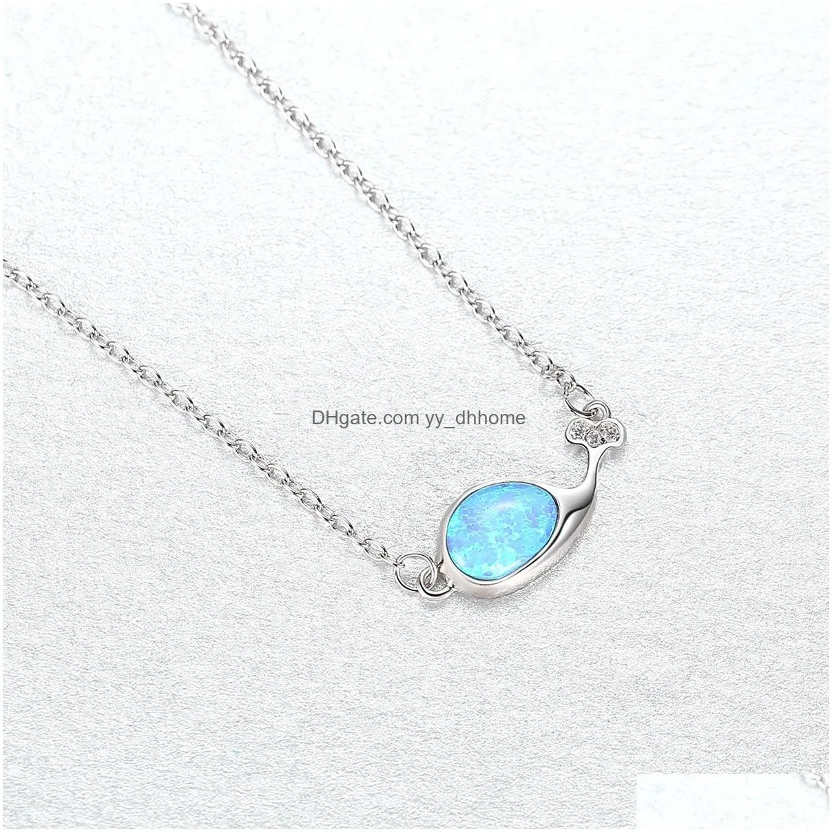 little whale pendant necklace s925 silver set opal exquisite necklace european and american trendy women collar chain high end jewelry valentines day gift