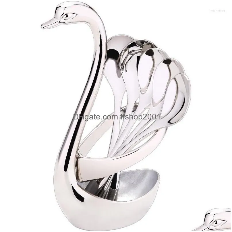 forks stainless steel silver tableware fruit dessert flatware dinnerware n base holder with 5 and coffee spoons