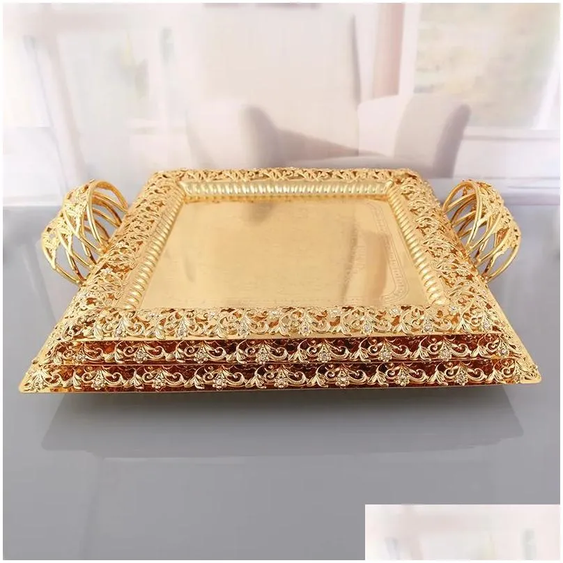 Storage Tray Luxury Fruit Plate Jewelry Display Metal Cake Stand Supplies Wedding Party Tableware Home Table Decor