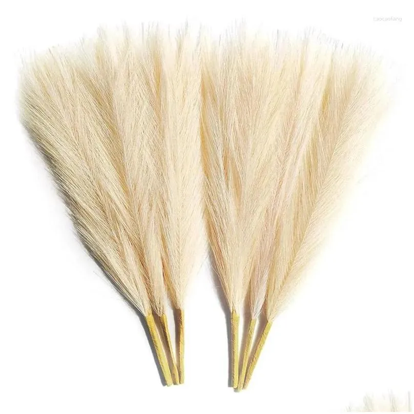 Decorative Flowers Faux Pampas Grass - Decor 17 Inch 6 Bunches Dried Small Artificial Branches