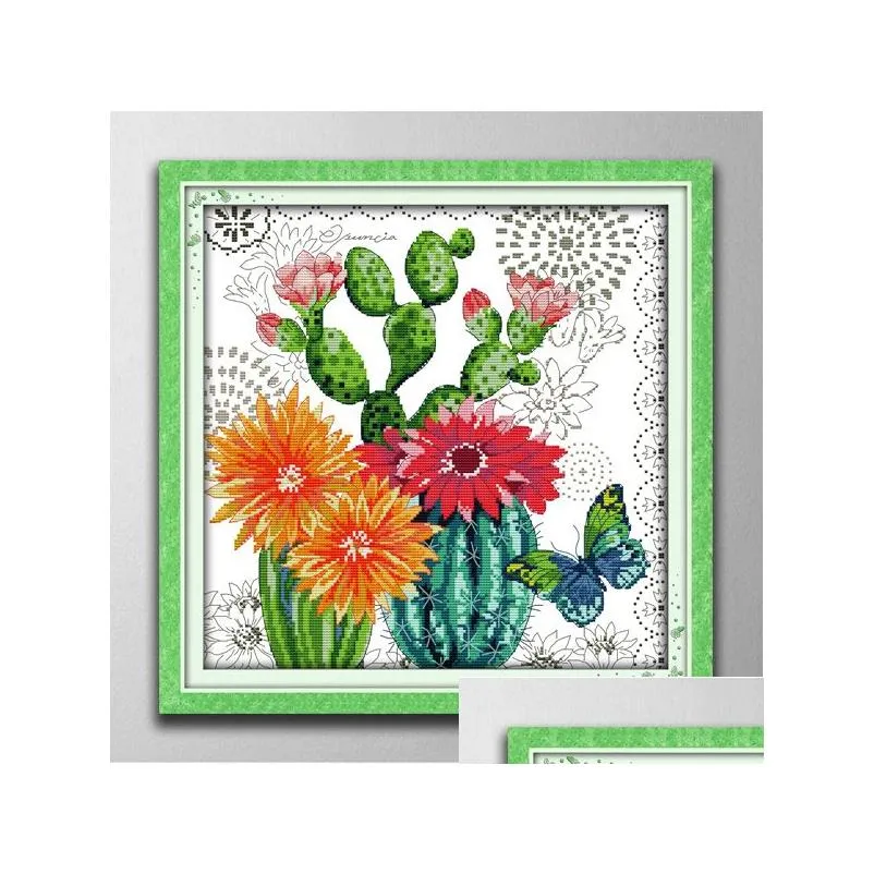 Prickly pear flower home decor paintings ,Handmade Cross Stitch Craft Tools Embroidery Needlework sets counted print on canvas DMC 14CT