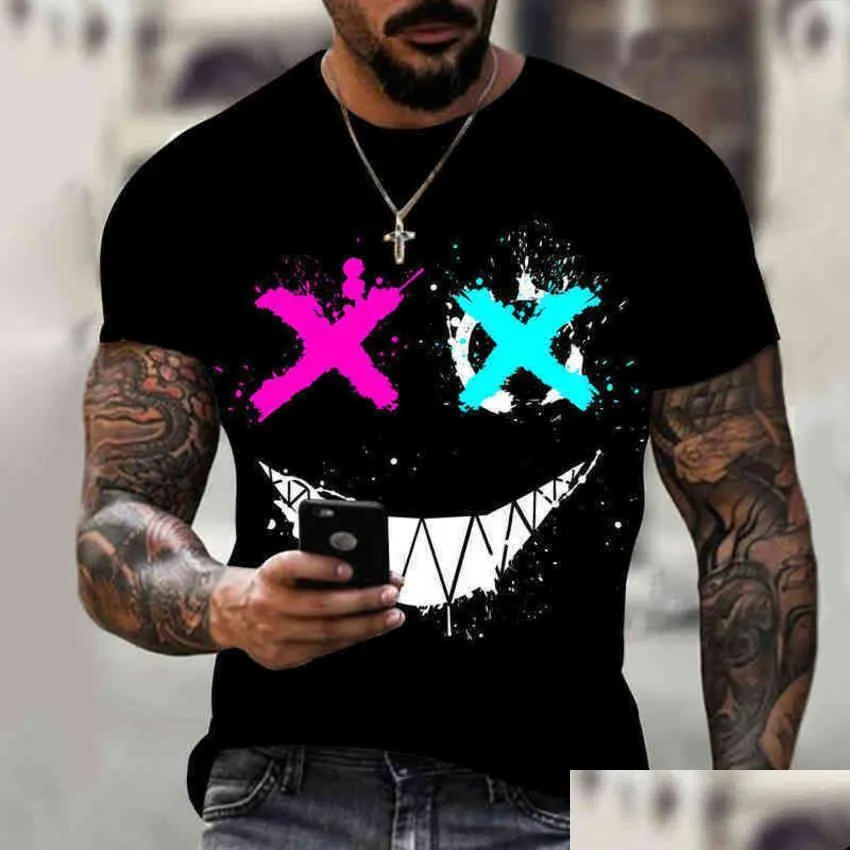  mens casual short-sved hip-hop smiley face 3d printing blouse plus size pullover t-shirt 2022