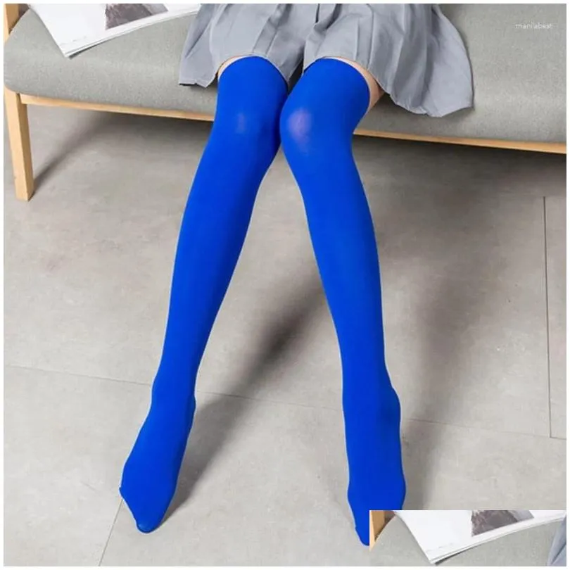 Women Socks Neon Stockings For Japanese Mori Girl Sexy Thigh High Over Knee Elasticity Nylon Silk Stocking Female Hosiery