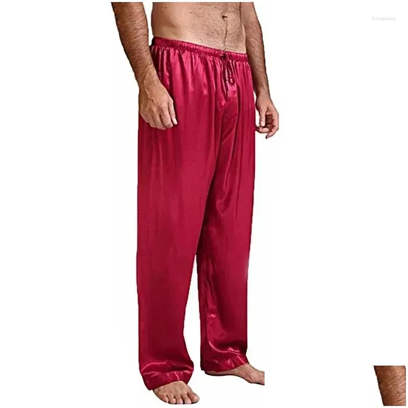 Men`s Sleepwear Nightgown Pyjamas Long Men Homewear Trousers Bottoms Pajamas Satin Pants Sleep Silk Loose 2024