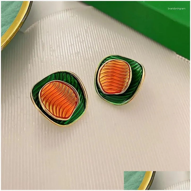 Stud Earrings Green Oil Dripping Geometric Irregular Earring Retro Distressed Personalized High-End Temperament Silver Needle