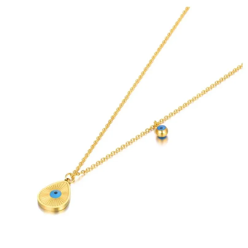 Pendant Necklaces BOBOTUU Blue Turkish Eyes Water Drop Necklace For Women 18K Gold Plated Stainless Steel Handmade Glaze BN22184