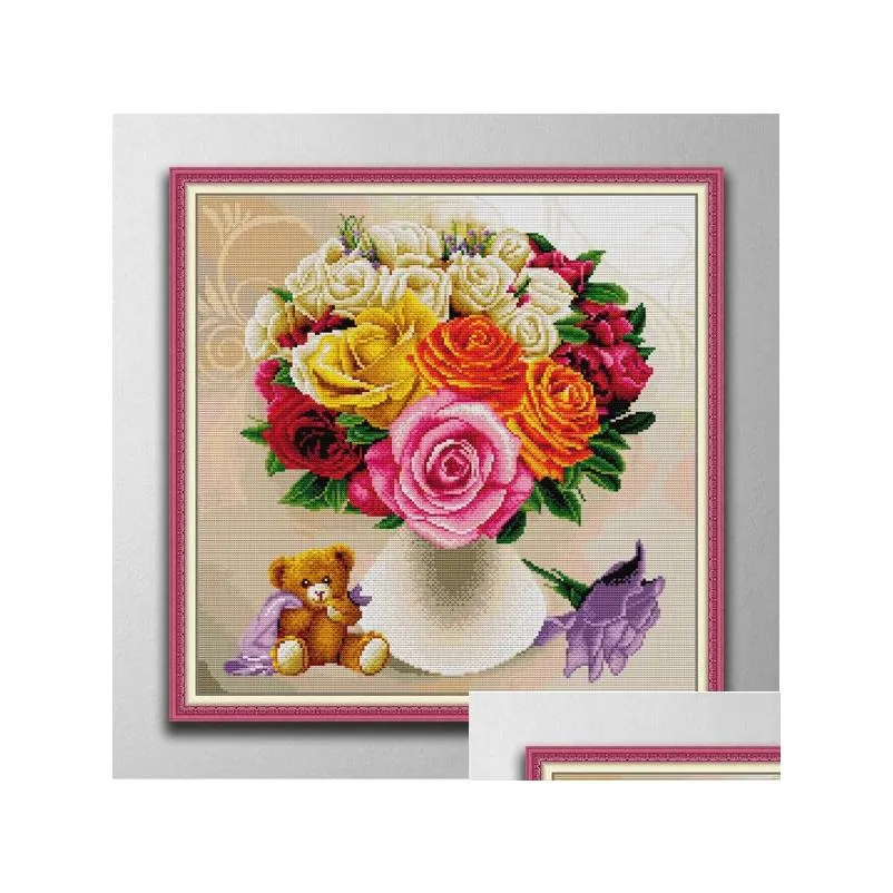 Rose flower 2 DIY cross stitch Embroidery Tools Needlework sets counted print on canvas DMC 14CT 11CT cloth