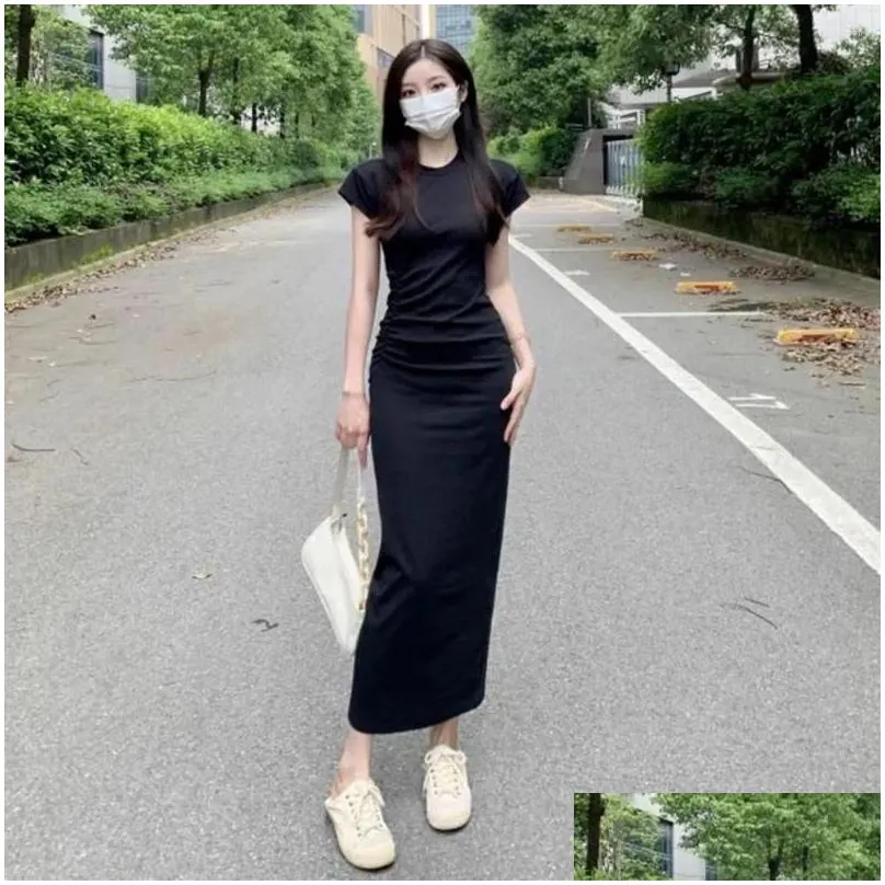 Casual Dresses Slim-fitting Dress Sexy Sheath Elegant Ankle Length Maxi For Women Soft Breathable O Neck Short Sleeve Slim