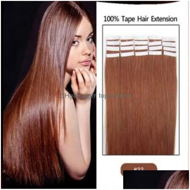 Top quality 50g 20pcs 25pcs Glue Skin Weft PU Tape in Human Hair extensions 18 20 22 24inch Brazilian Indian hair extension1134035
