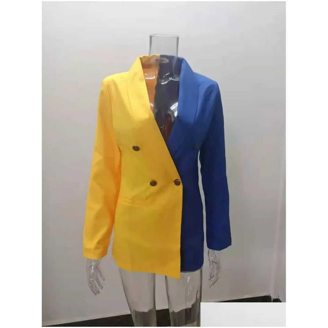 Women`s Suits 2024 Autumn And Winter Color Collision Splicing OL Professional Dresses V Collar Cardigan Blazer Short Skirt