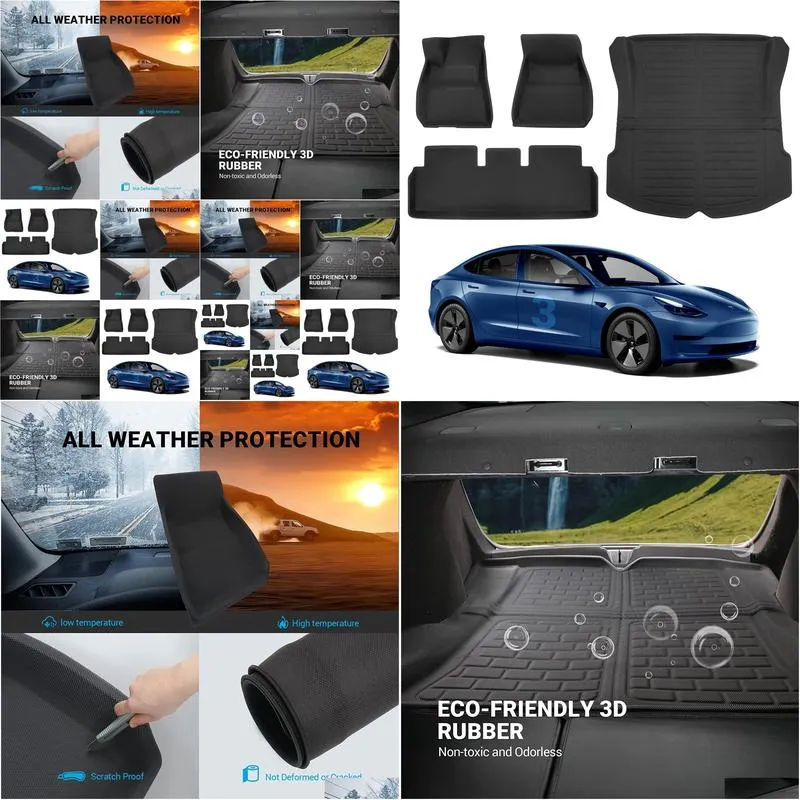 Tesla Model Y Floor Mats 3D Cargo Liners All-Weather Waterproof Protect Floor Interior Liner Accessories for 2020-2023 Model Y 4PCS