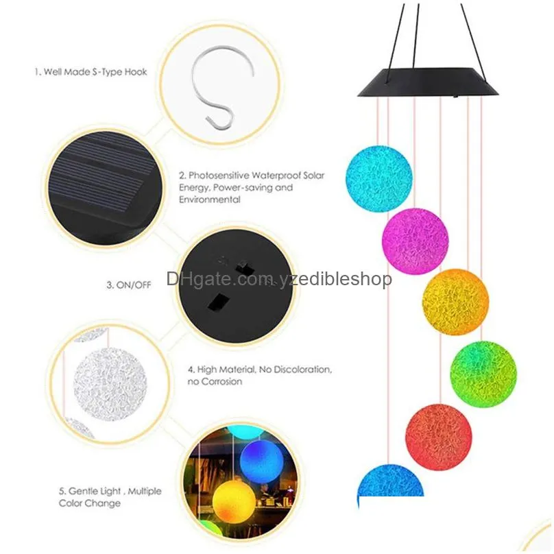 6leds ball hanging multicolor solar wind chimes decorative led light for window party garden wedding led decorative light