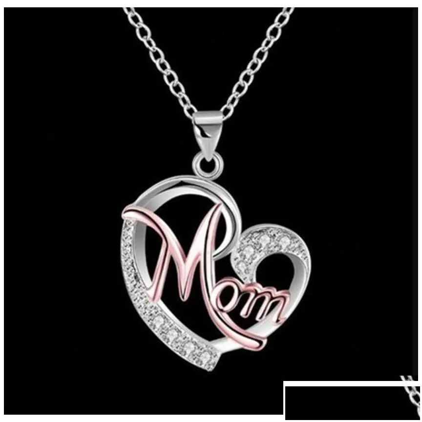 Pendant Necklaces Fashion Letter Mom Heart Shape Inlaid Crystal Necklace Mothers Day Gift High Quality Jewelry Wholesale Lots Bk 7 Col