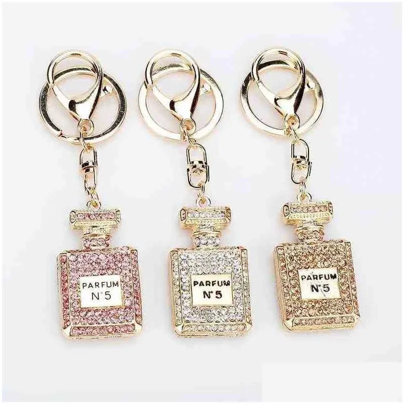 Keychains Creative Fashion Rhinestone Keychain Perfume Bottle Key Chains Female Bag Car Key Pendant Line Up Birthday Gift T220909