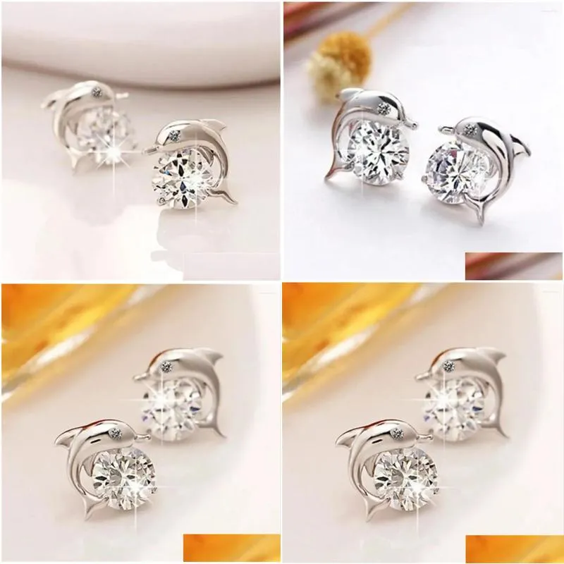 Stud Earrings Cute Romantic  Love For Women High Quality 925 Jewelry Stering Silver Round Cut Zircon Brinco Bijoux